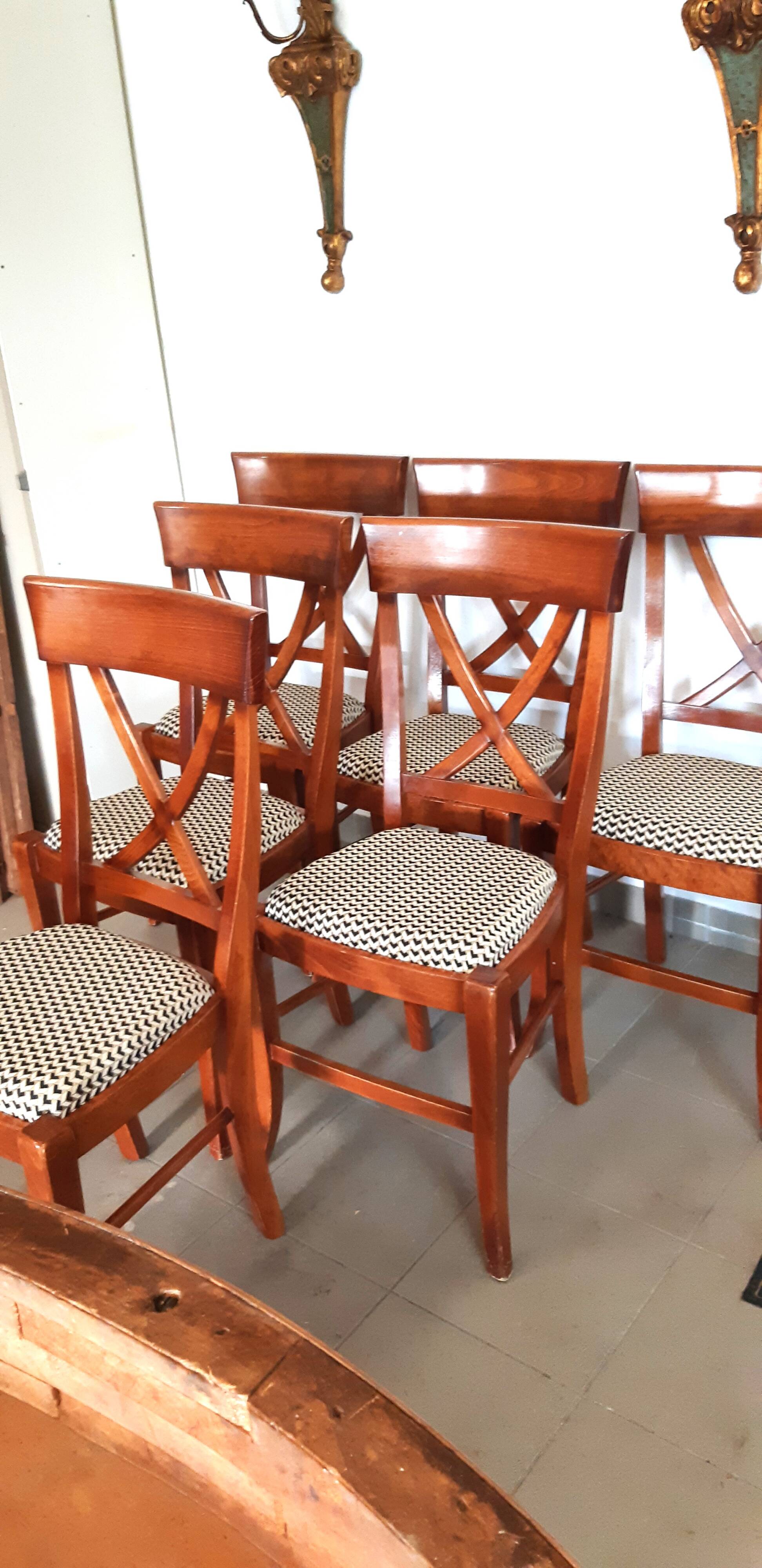 set of 6 recent Restoration style chairs in solid stained beech in excellent condition