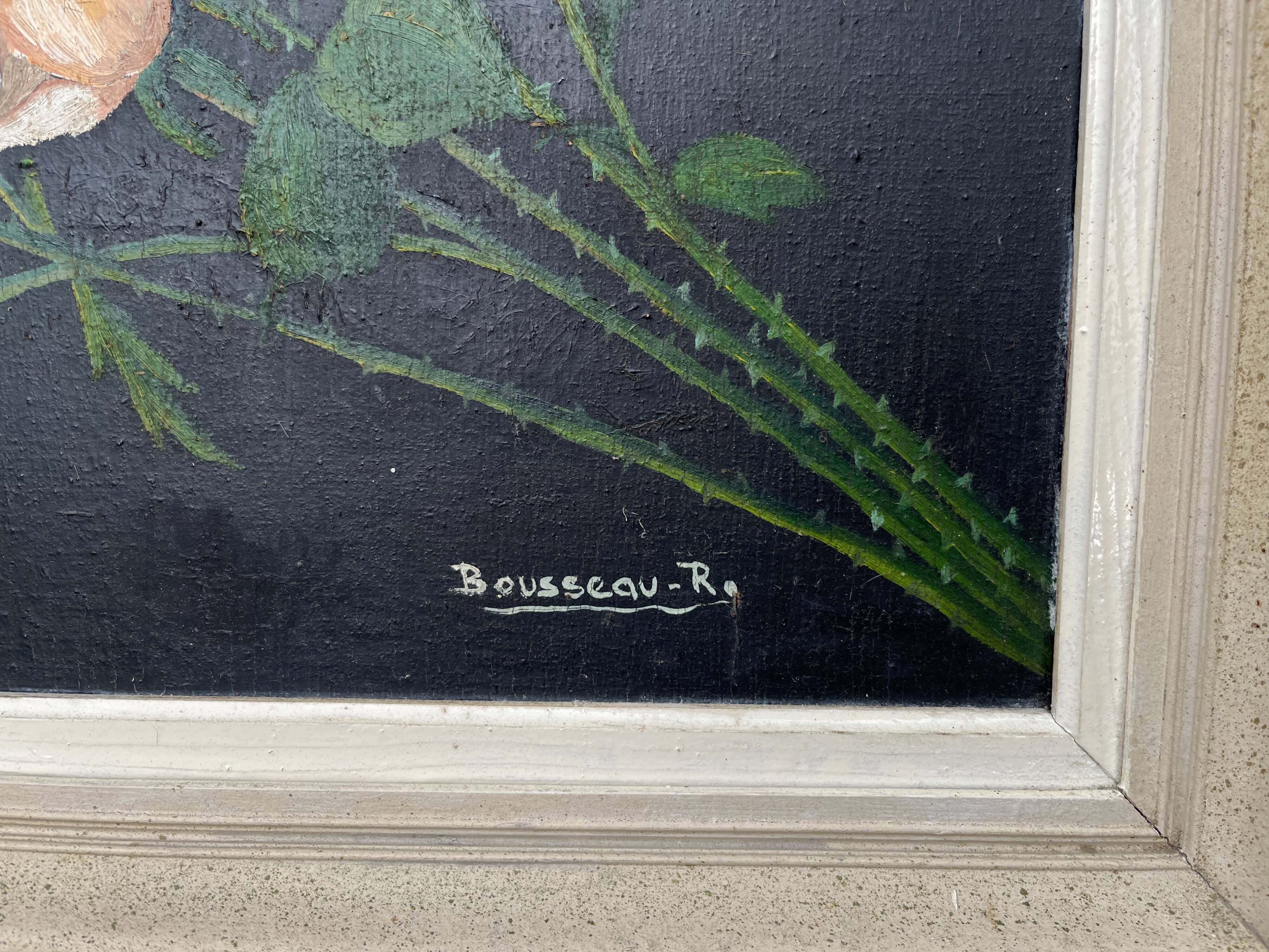 Large painting Still life with roses by Bousseau R.