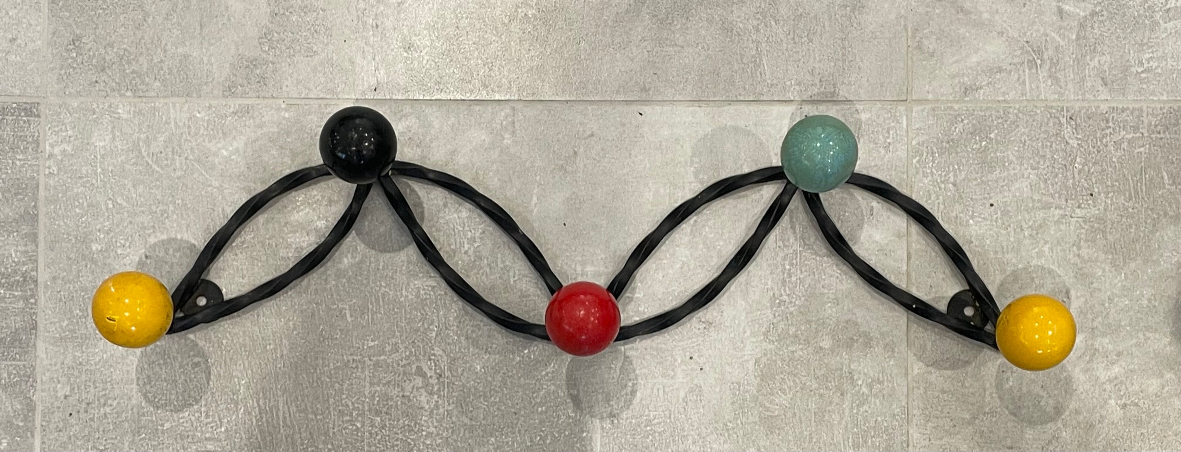 Coat rack hook 5 twisted multicolored balls circa 1960