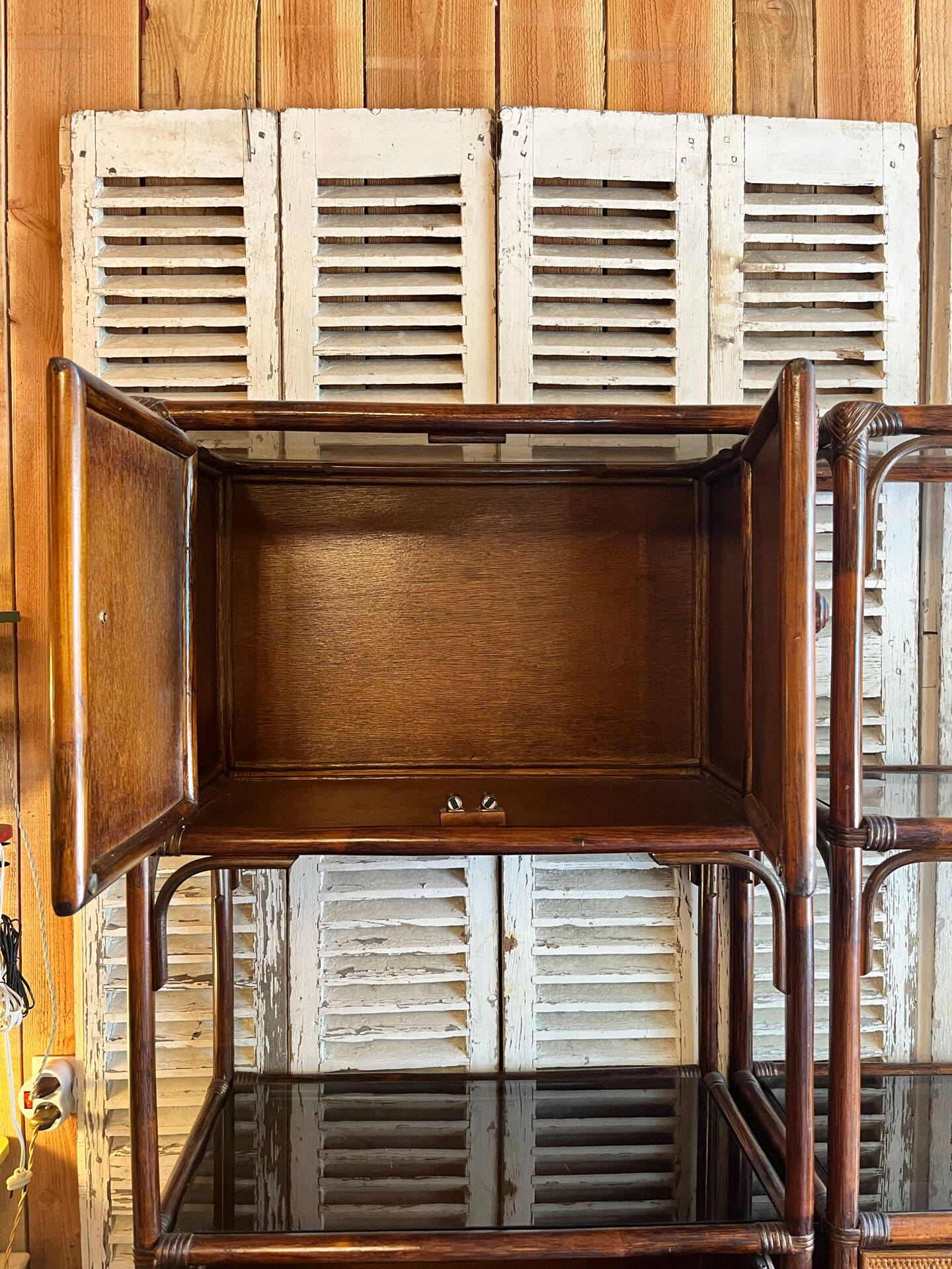 Enfilade étagère rotin vintage
