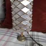 Very original vintage metal lamp with its mother-of-pearl lampshade