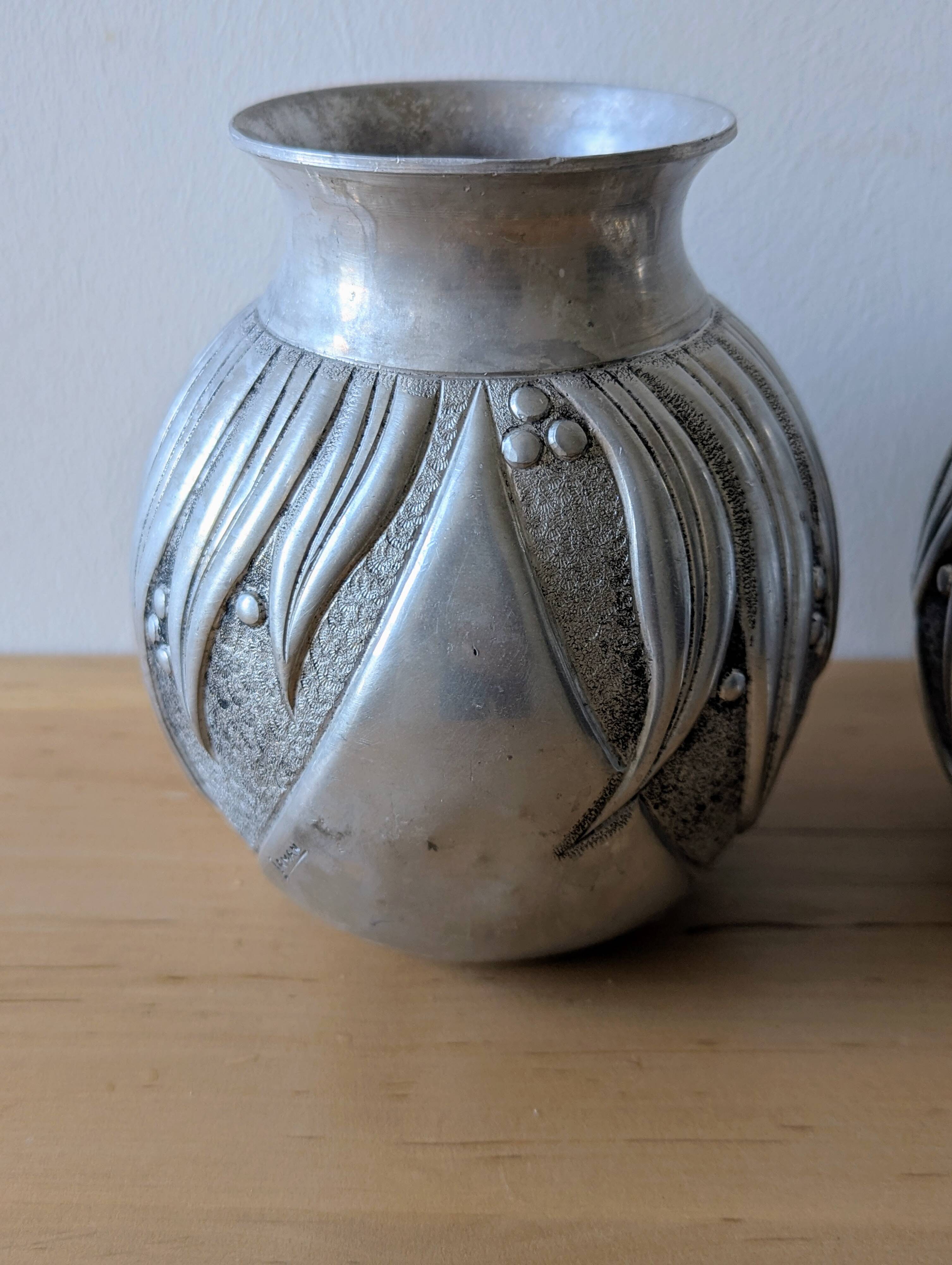 Pair of irman vases in aliometal, french design, 1950