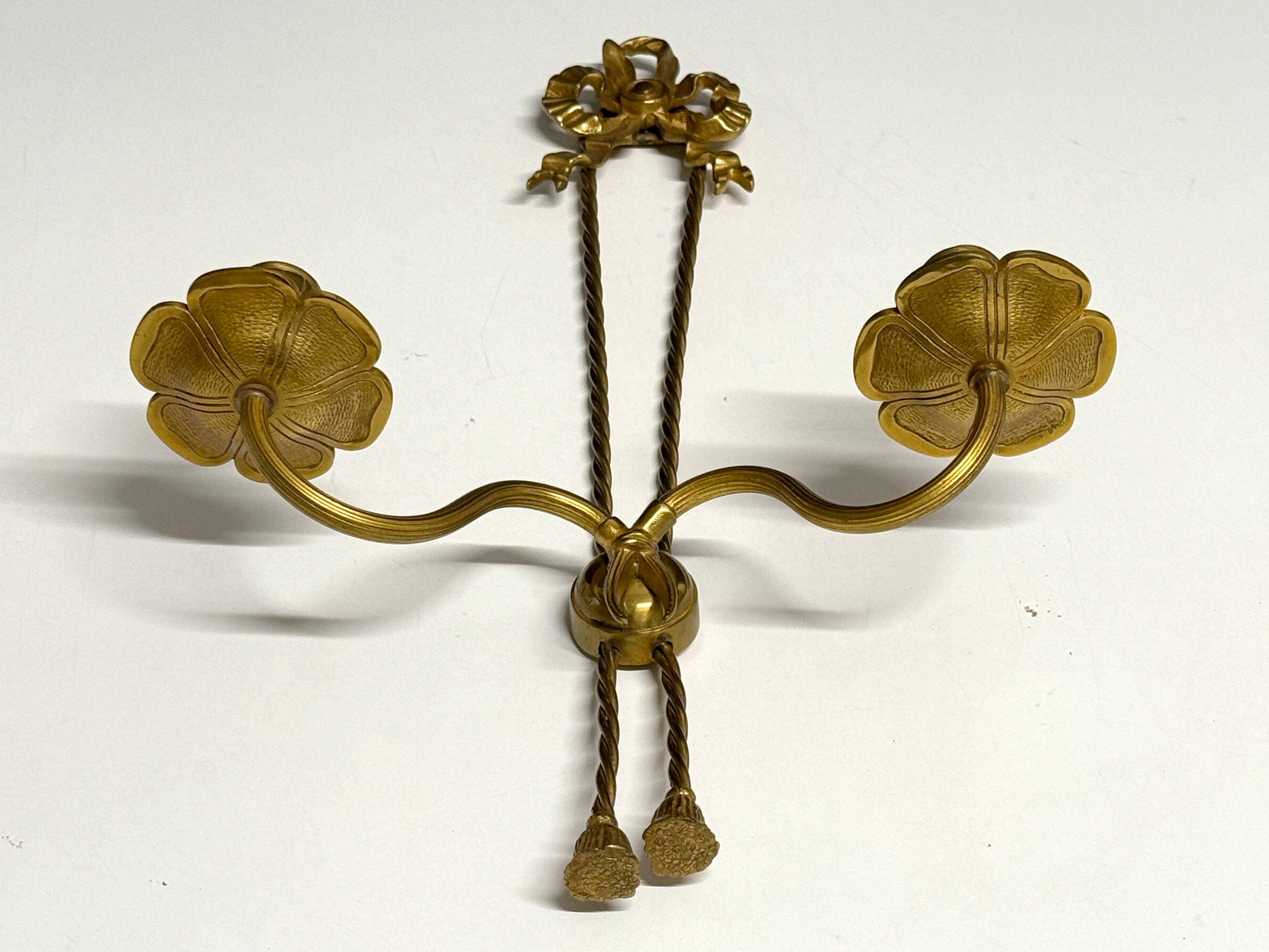 Antique Pair of 2-Light Wall Lights - Gilt Bronze - Louis XVI Style Knot