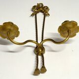 Ancien Paire Appliques 2 Feux - Bronze Doré - Nœud Style Louis XVI