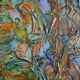 Framed abstract painting under glass
