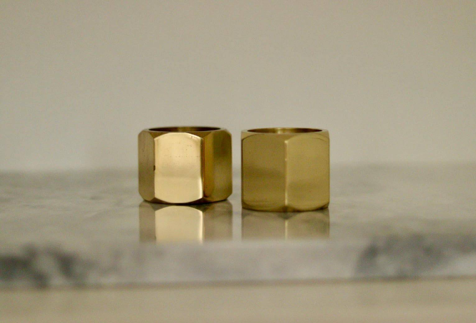 Pair of Swedish brass candlesticks from the mid-century by Inga Bjornsson Fakt