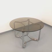 Vintage round dining table in smoked glass and chrome metal