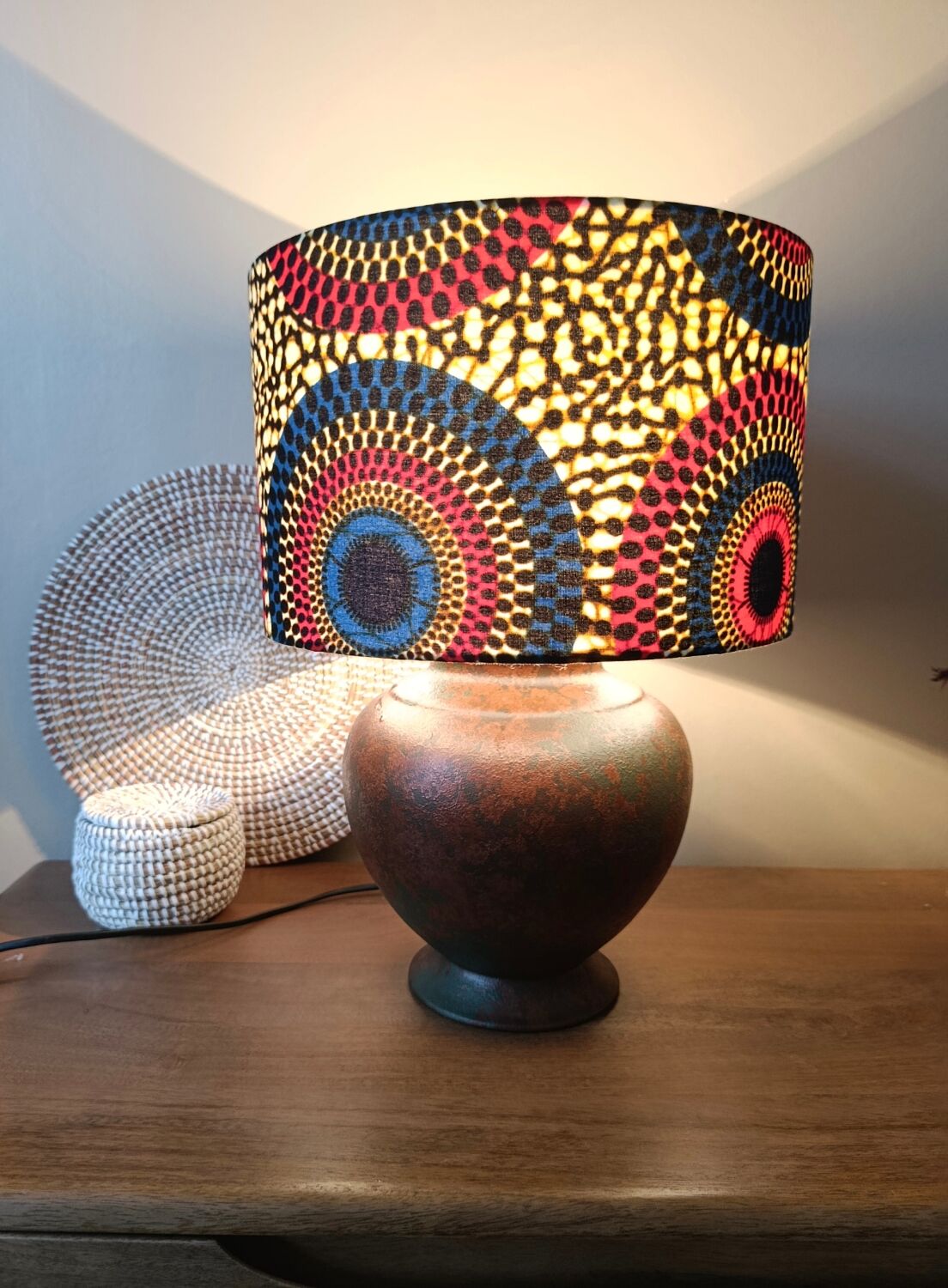 Copper metal floor lamp, chic ethnic wax lampshade.
