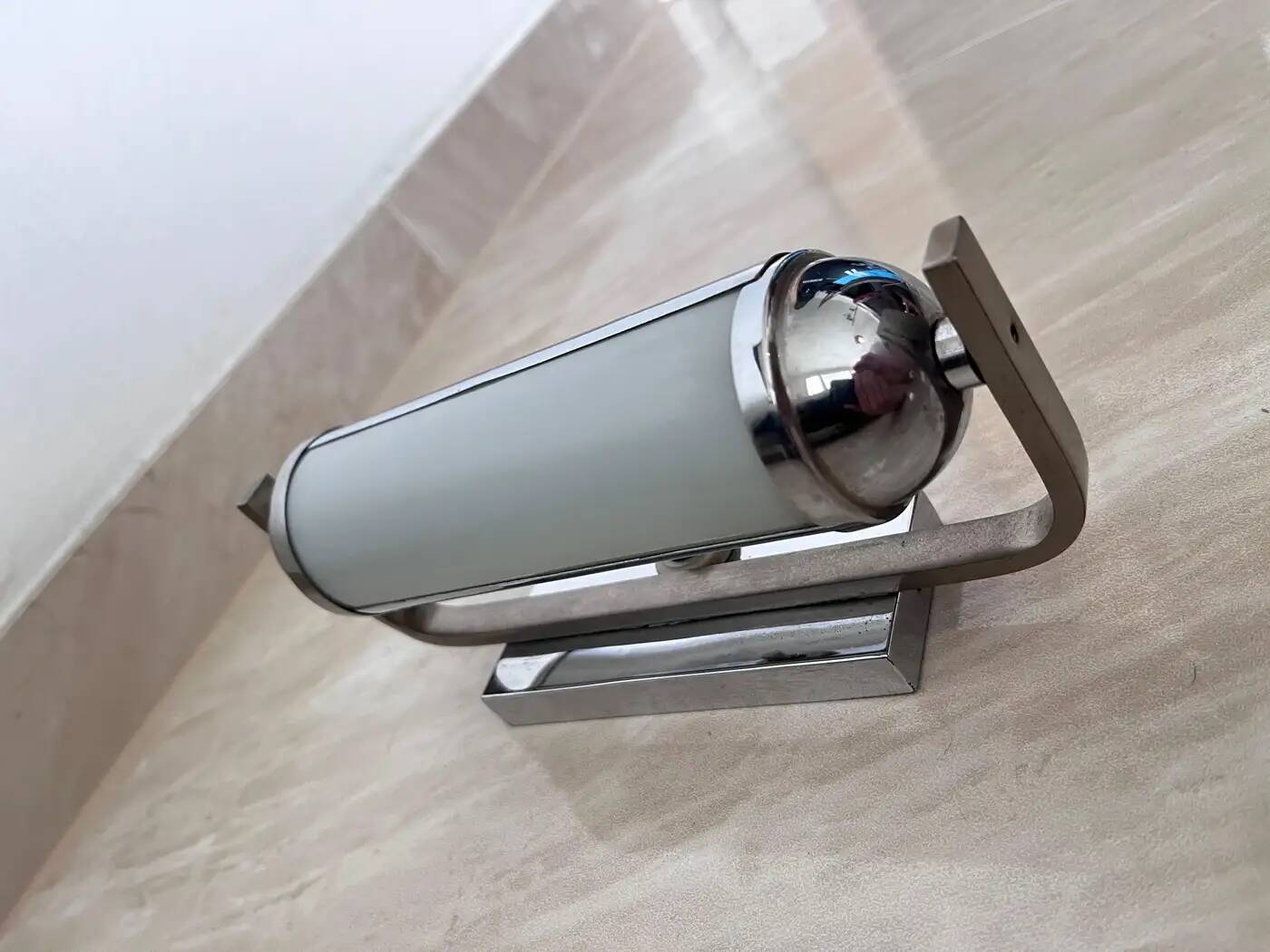 Pair of chrome Bauhaus / functionalist wall lamps with adjustable shades - 1930s