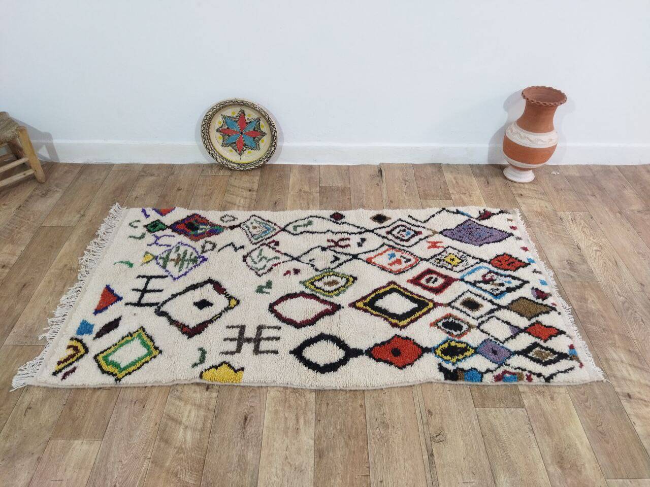 Handmade wool Berber rug 195x100 cm