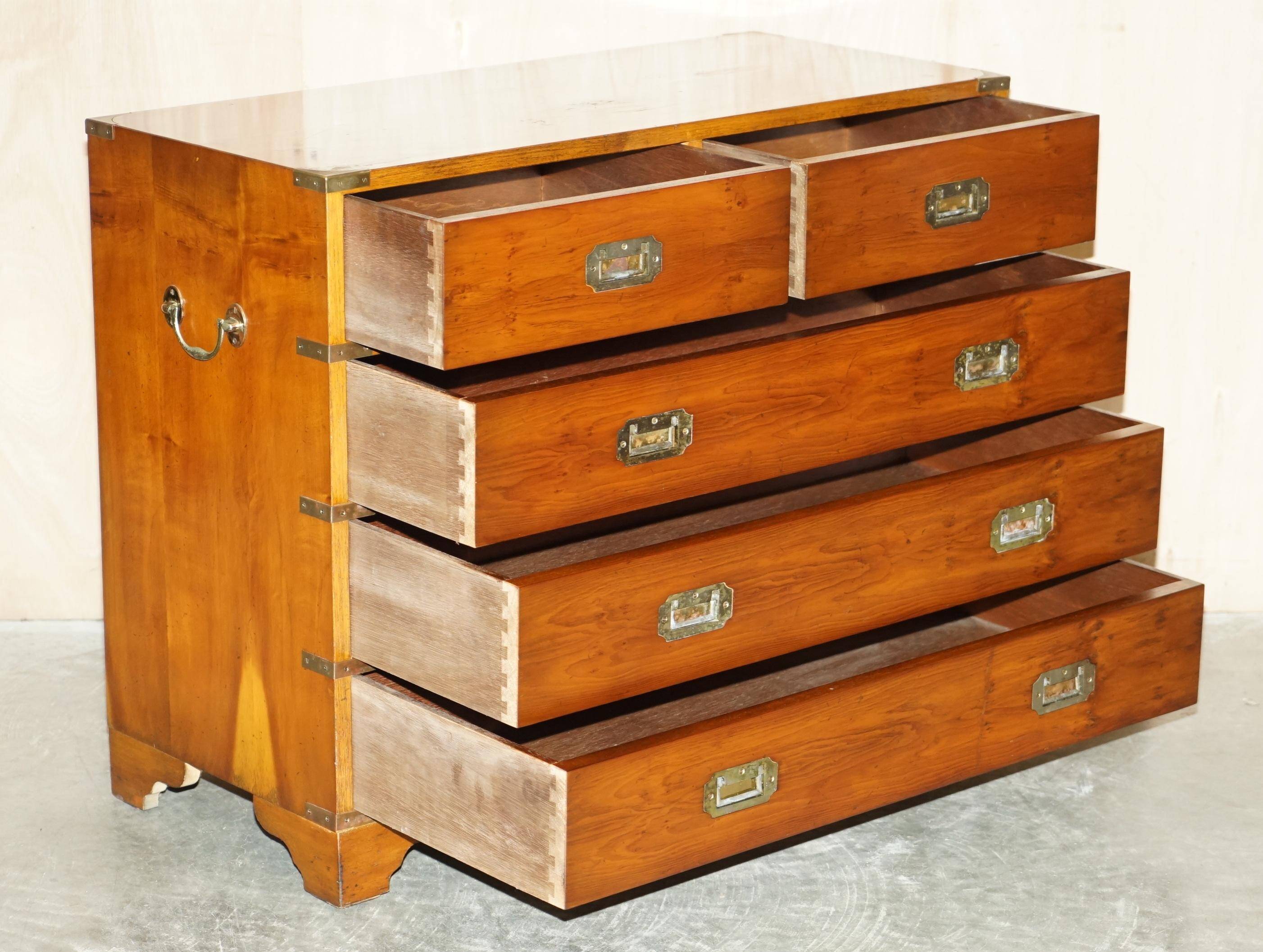 Vintage military campaign chest of drawers in burr yew wood.