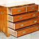 Vintage military campaign chest of drawers in burr yew wood.