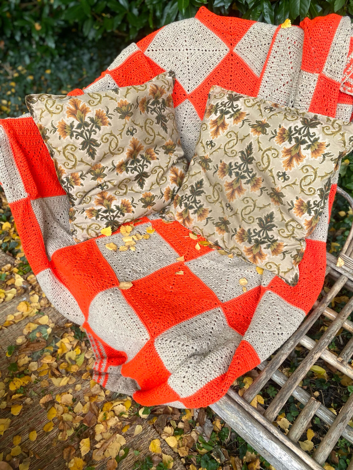 Vintage Granny Square Crochet Wool Throw