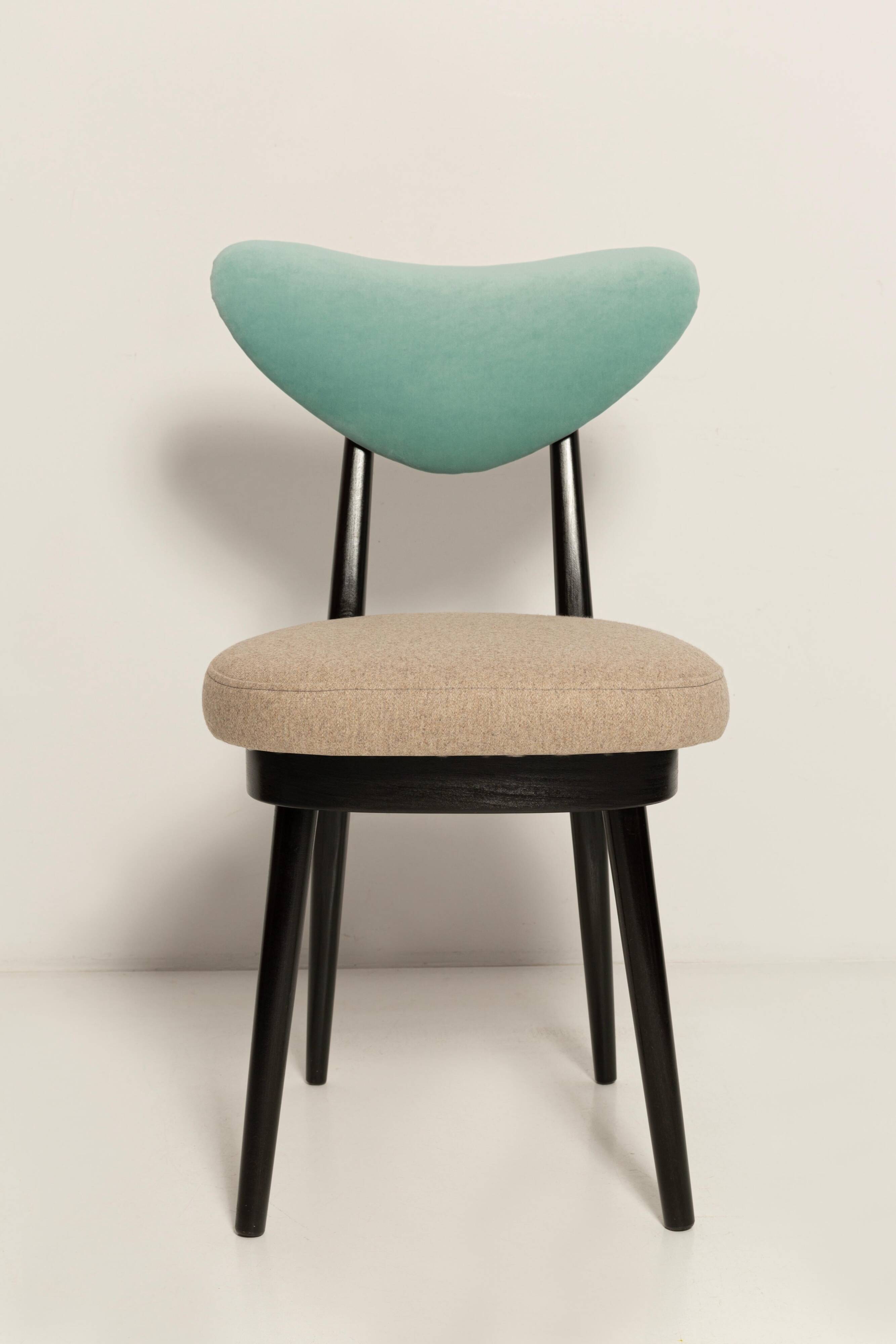 Beige and green mixed wool heart-shaped chair, mid-century, Europe, 1960s.