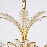 Ernst Palme Grand Chandelier Palm Tree Flower Palwa, Gilded Brass, Crystals, 1970s