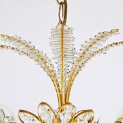 Ernst Palme Grand Chandelier Palm Tree Flower Palwa, Gilded Brass, Crystals, 1970s