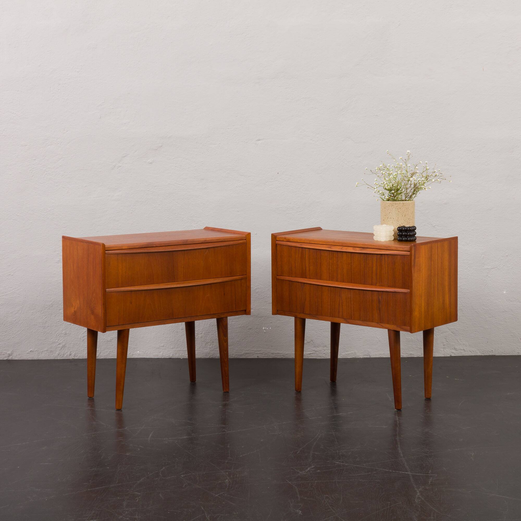 Pair of Danish vintage teak nightstands with 2 drawers, 1960s