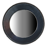 Round mirror from the 50s in leather Jacques ADNET