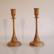 Paire de bougeoirs vintage en bois 1970