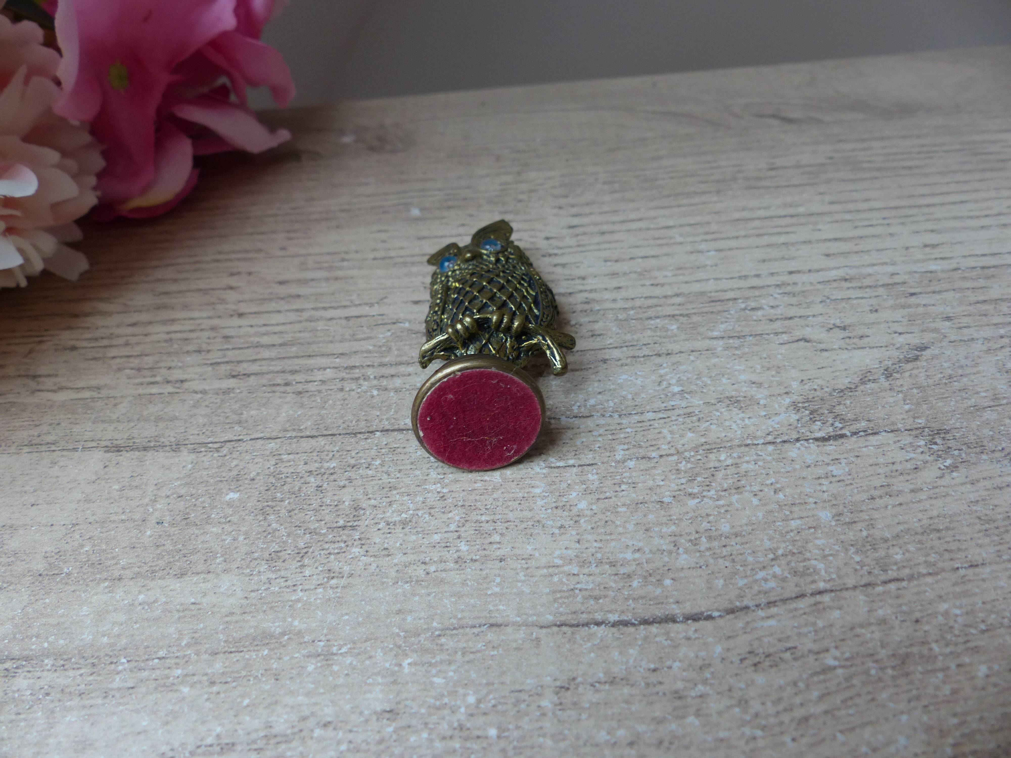 Miniature owl figurine Greece Brass Plated Bronze on Base