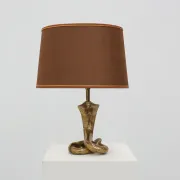 Hollywood Regency Brass Cobra Table Lamp with Brown Shade, France, 1970s