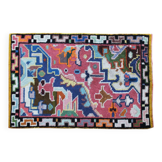 1960s Wool Rug with Vibrant Geometric Abstract Pattern