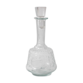 Clear Pressed Glass Floral Patterned Wine Bottle with Stopper / Italy /1930