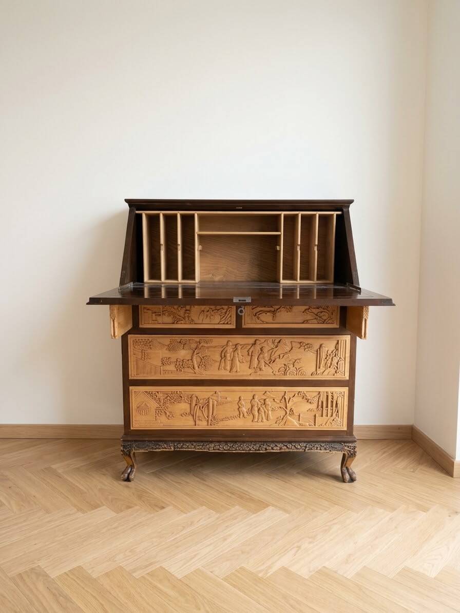 Asian secretary desk carved from solid wood