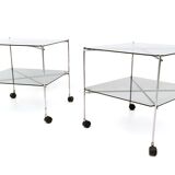 Pair of Postmodern Glass Carts Mod. Biplano by Bruno Munari for Robots, Italy