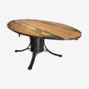 Wood and industrial resin dining table