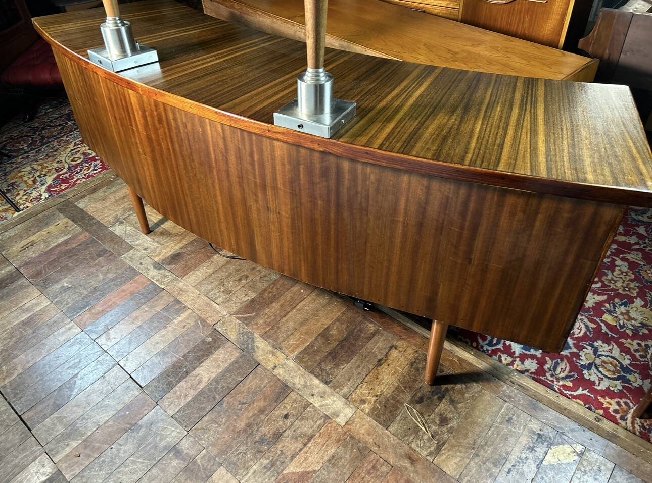 Mid Century Retro Vintage Walnut executive Desk by Morris of Glasgow curved
