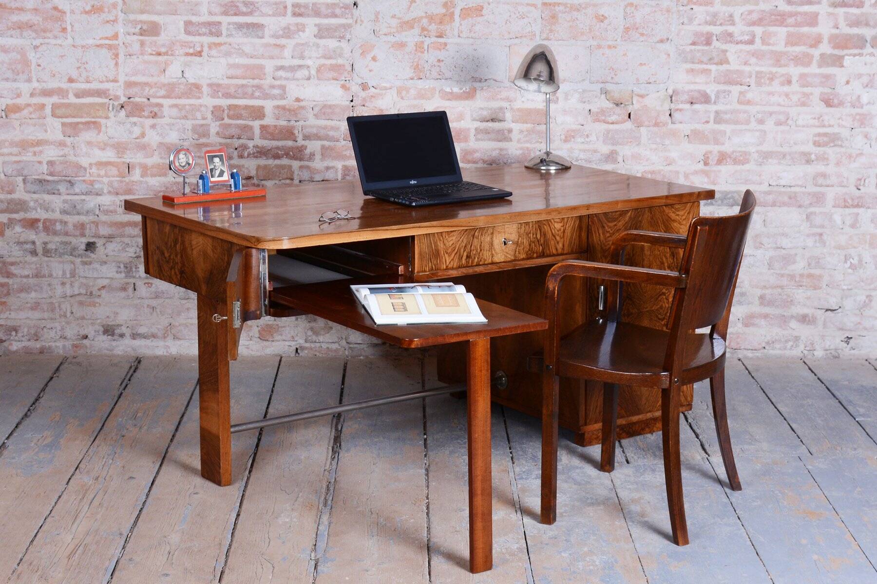 Art Deco Walnut Writing Desk from Up Závody, Czech, 1930s