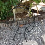 Porte plante en fer forgé noir, vintage années 60