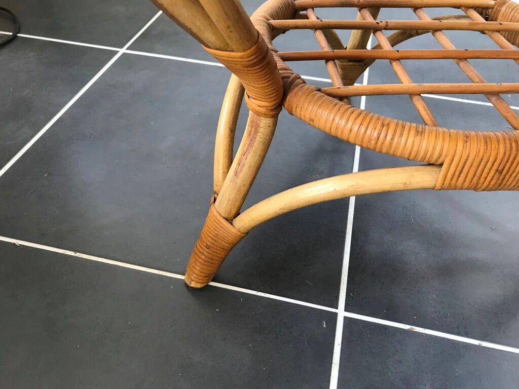 Table basse rotin et formica vintage 1970