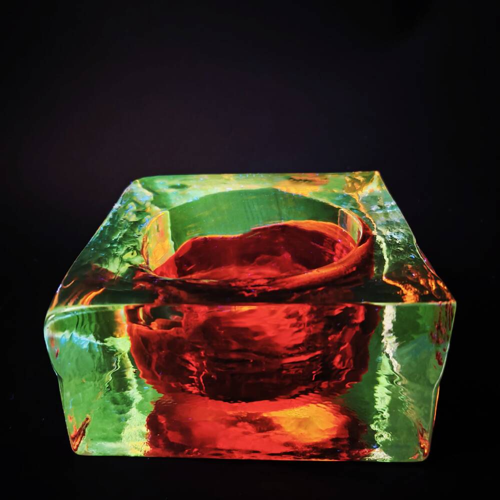 1960s Big Handcrafted Square Ashtray in Uranium Murano Glass by Mandruzzato