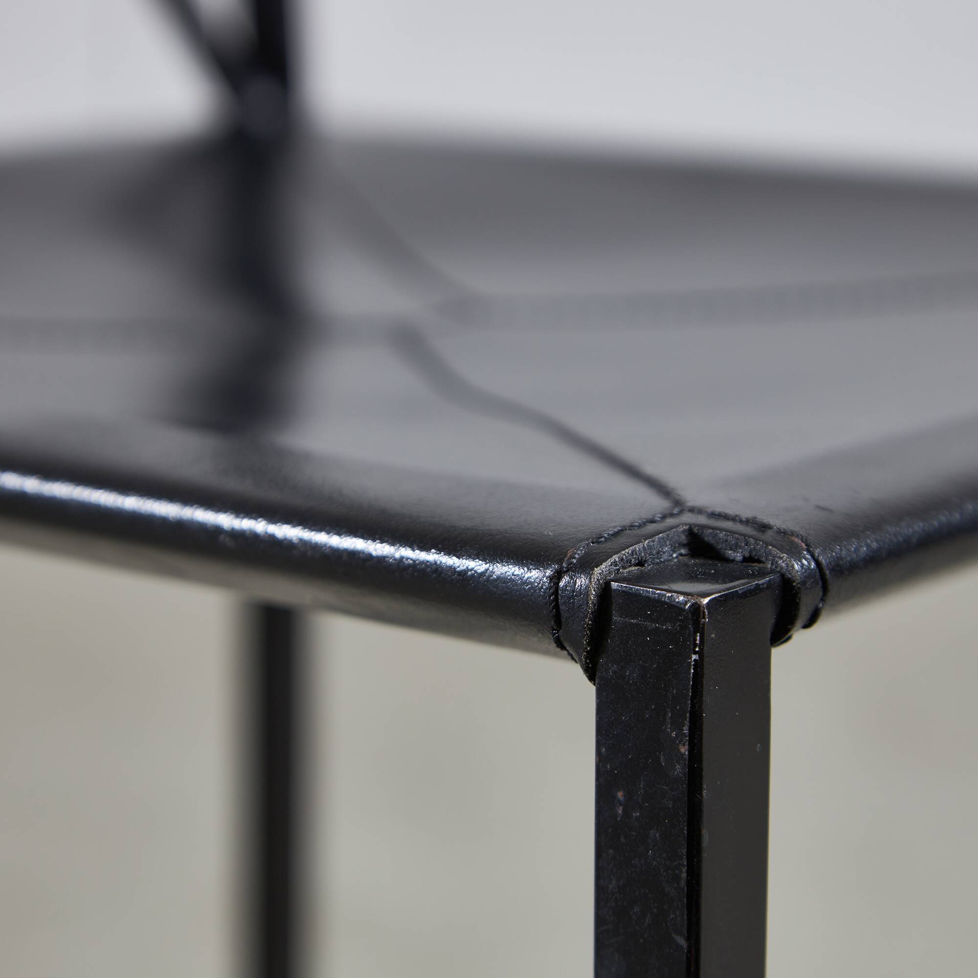 Italian Postmodern Black Leather Dining Chair with "X" Shape, 1980s