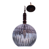 Suspension ball in thick striated glass design lighting year 1980 space age