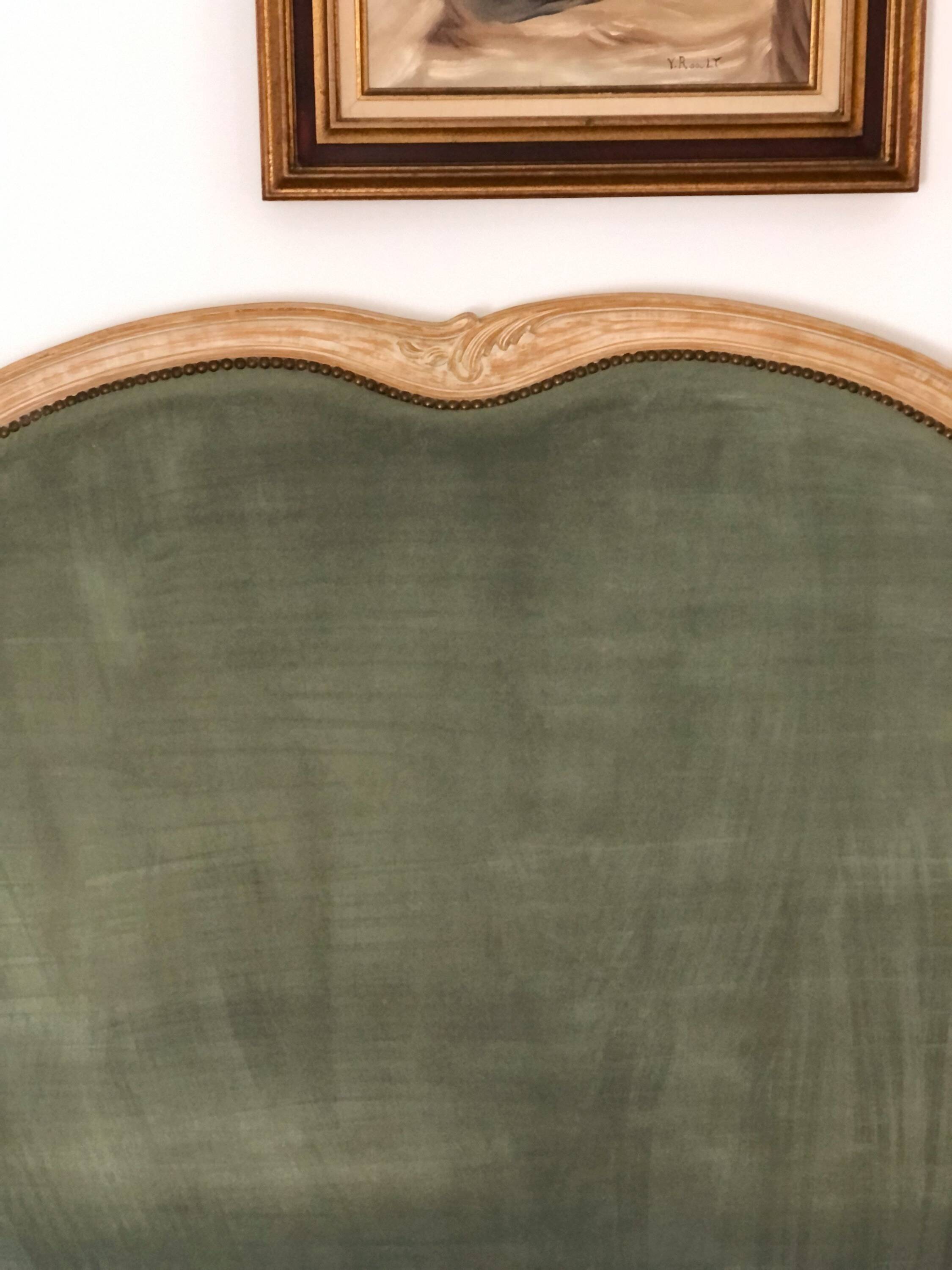 Large headboard, Louis XV style, clay green and wood