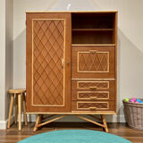 Rattan wardrobe with tapered legs from the 1960s.