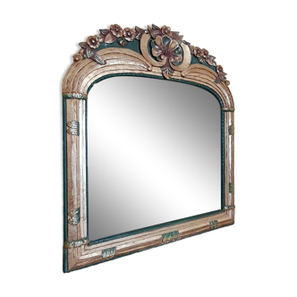 Miroir en bois sculpté doré et polychrome époque xxeme