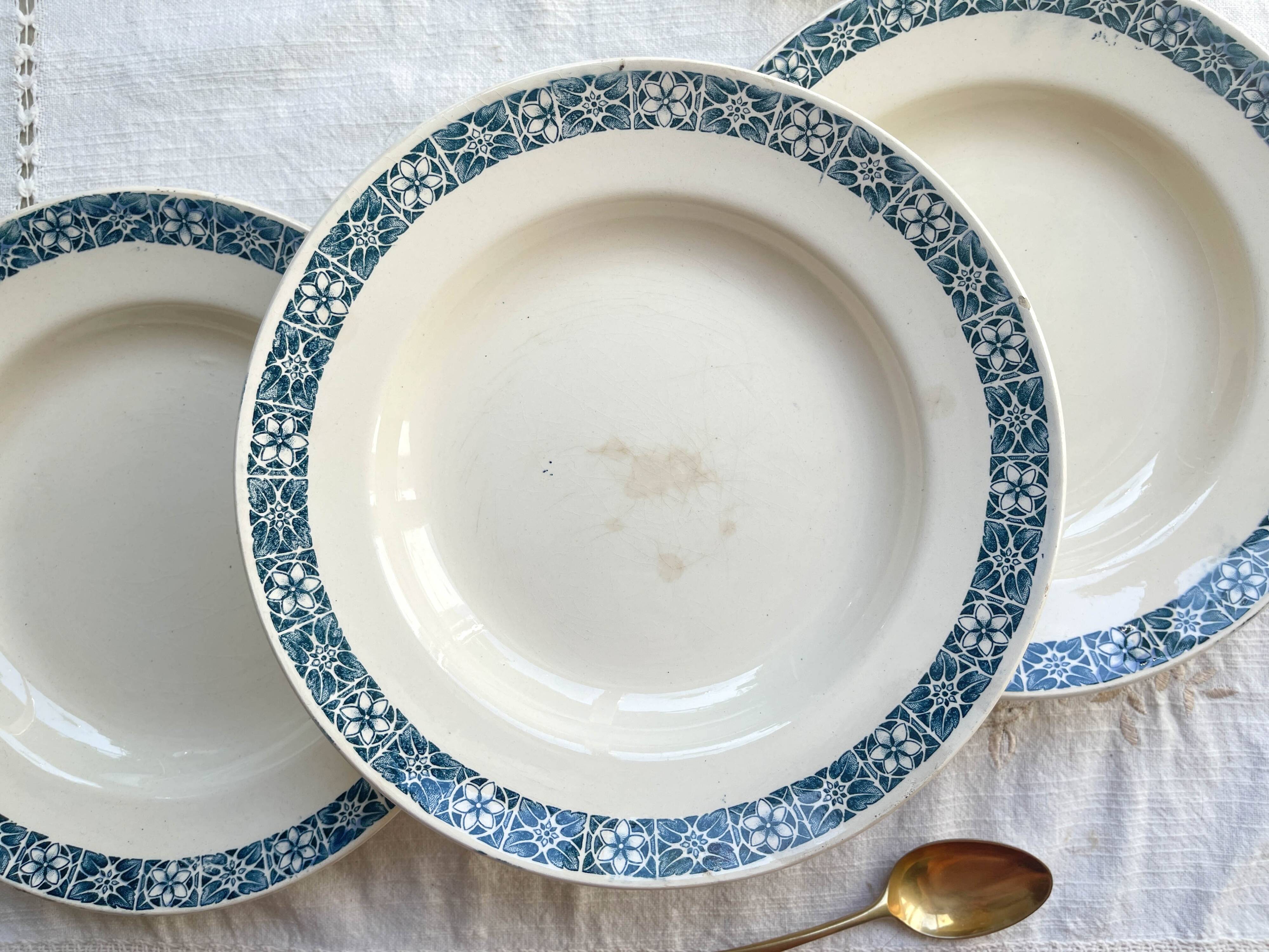 6 assiettes creuses terre de fer bleu longchamp modèle « rené »