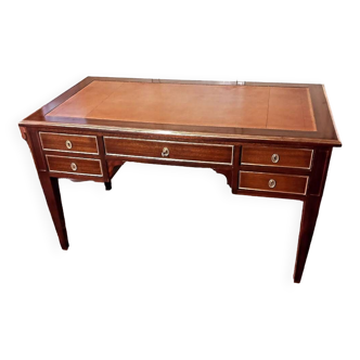 Louis XVI style flat desk in mahogany and brass fillet