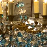 Chandelier with blue crystal pimples, 6 lights, Baccarat, 1950, art nouveau style