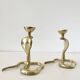 Pair of vintage brass snake candlesticks