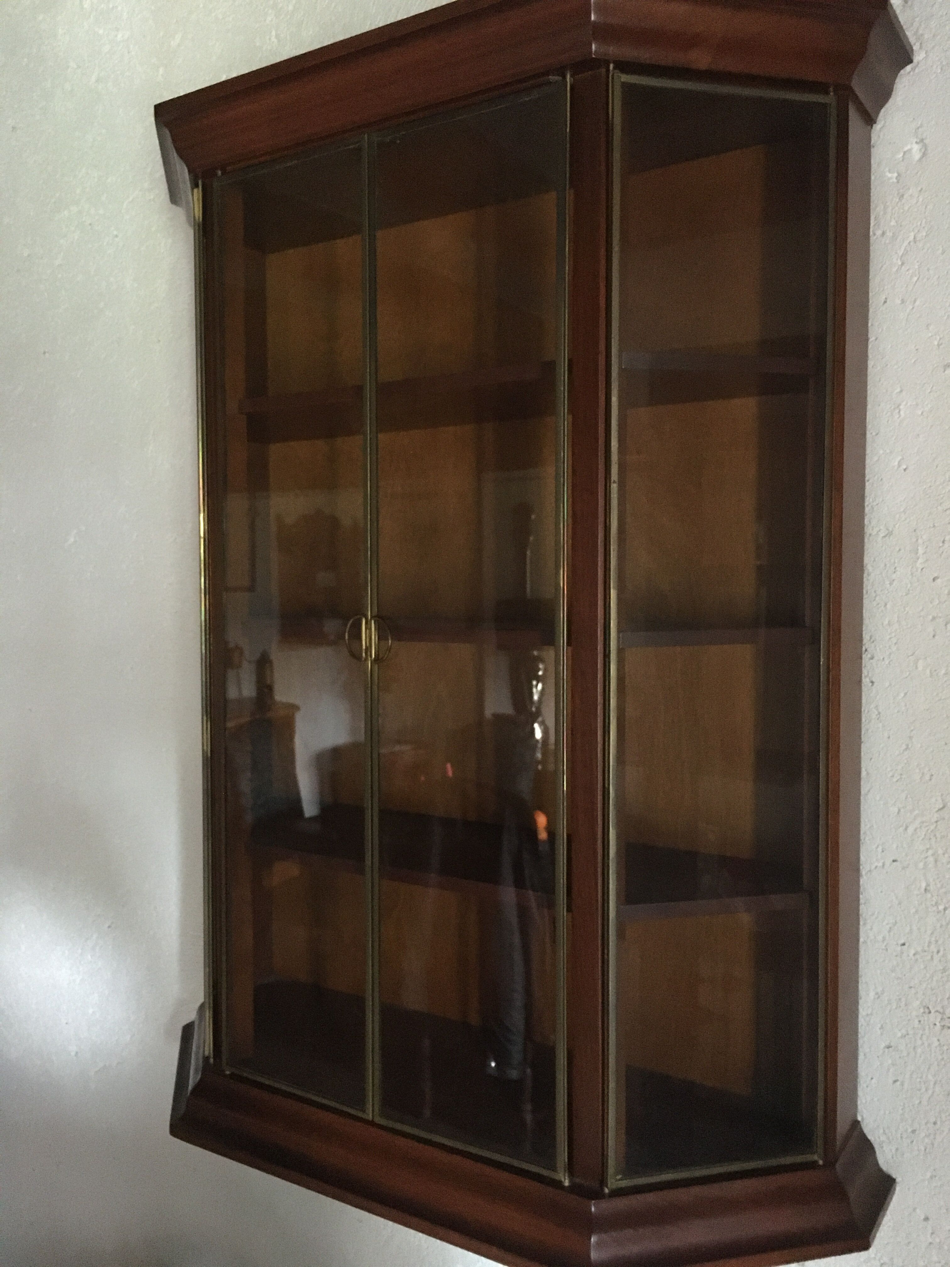 Wall display case for collection or other in wood, glass and brass