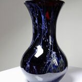 Large vintage purple art glass vase with silver glitter inclusions.