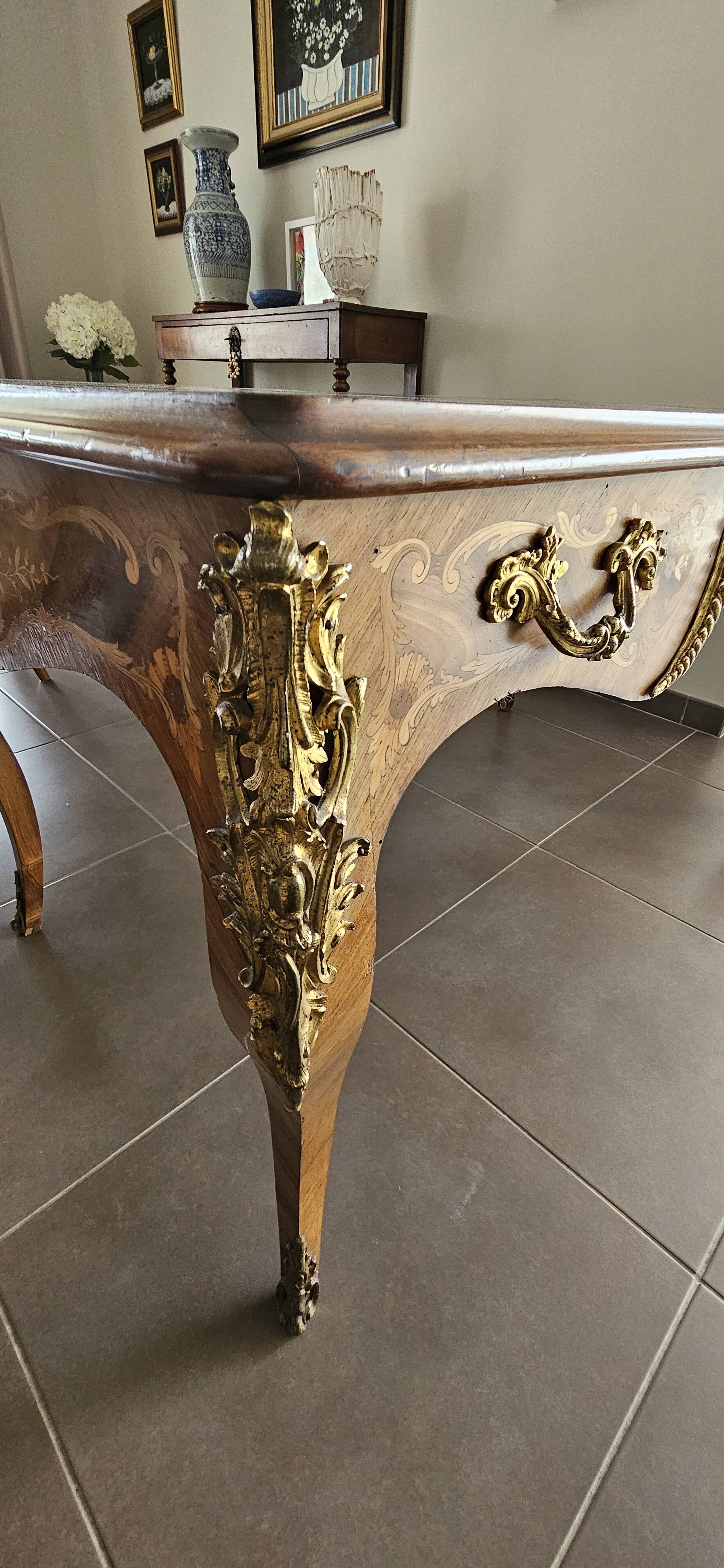 Louis XV style desk table in marquetry, Napoleon 1st period