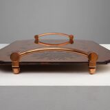 Art Deco Mirrored Glass and Copper Tray, Belgium ca. 1920