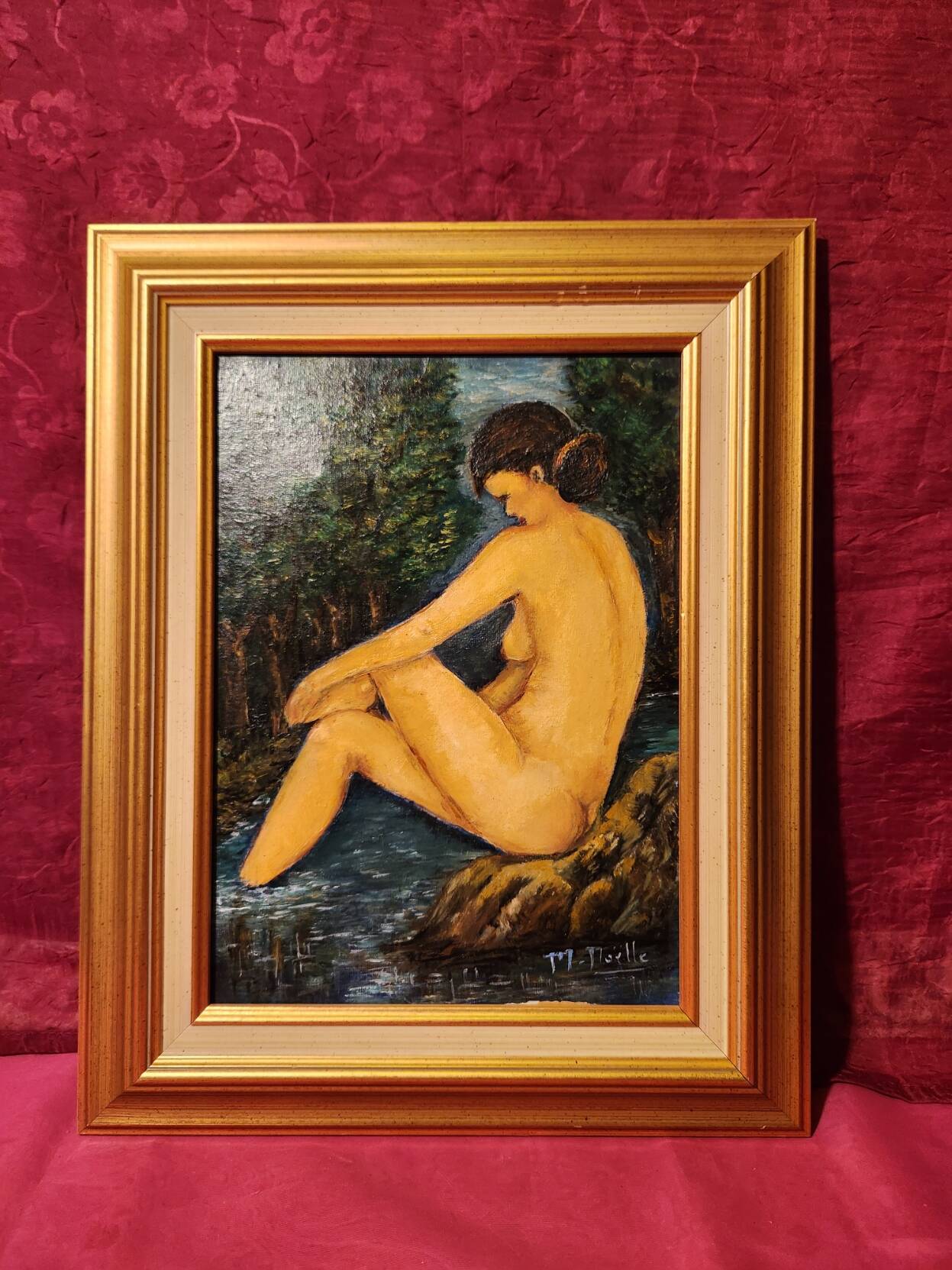 Oil painting on canvas Female nude framed signed