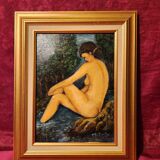 Oil painting on canvas Female nude framed signed